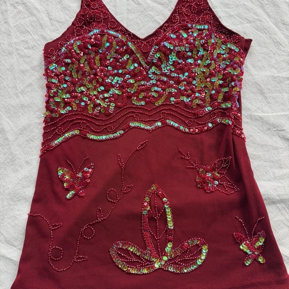 vintage y2k butterfly beaded sequin tank top fairycore pinterest ibiza summer - Picture 4 of 7